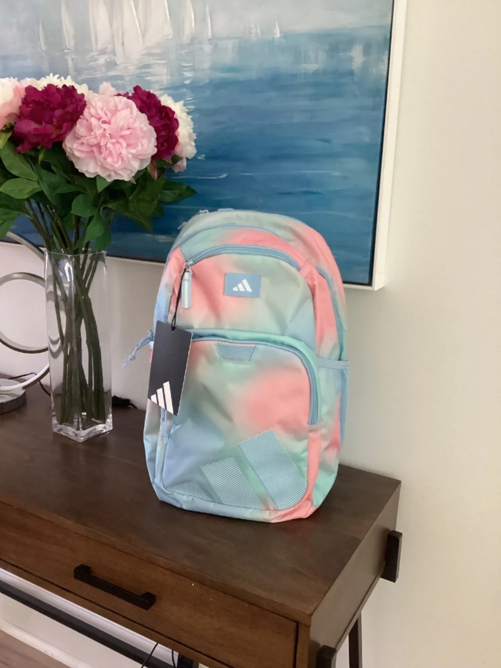 Adidas Midway Youth Soft Shell Backpack Blue and Pink Fits 15” Laptop NWT